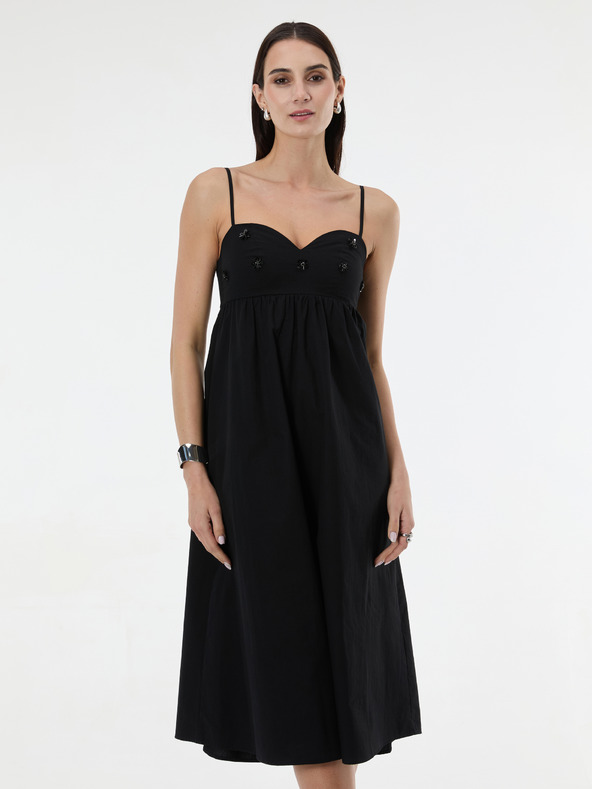 Orsay ORSAY Fekete női midi ruha applikációval