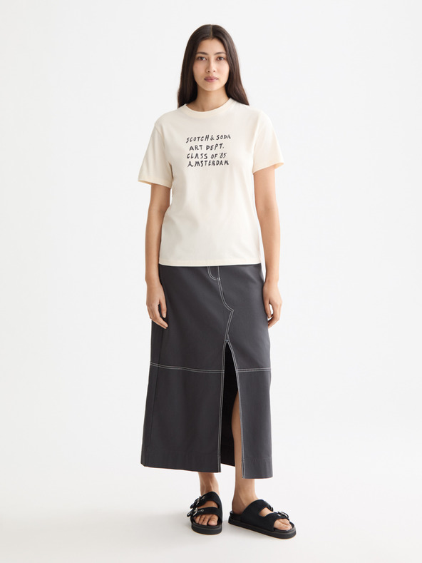 Scotch & Soda Női krémszínű feliratú póló