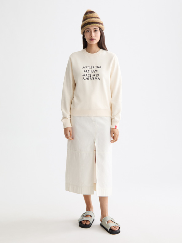 Scotch & Soda Női krémszínű feliratú pulóver