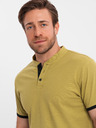 Ombre Clothing Férfi casual henley nyakkivágású póló kontrasztos szegéllyel - olíva szín V11 OM-TSCT-0156 Ombre Clothing
