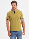 Ombre Clothing Férfi casual henley nyakkivágású póló kontrasztos szegéllyel - olíva szín V11 OM-TSCT-0156 Ombre Clothing
