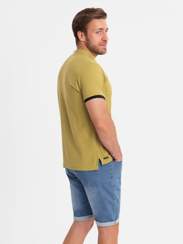 Ombre Clothing Férfi casual henley nyakkivágású póló kontrasztos szegéllyel - olíva szín V11 OM-TSCT-0156 Ombre Clothing