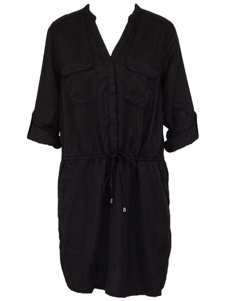 CAMAIEU Fekete ing típusú ruha kötéssel