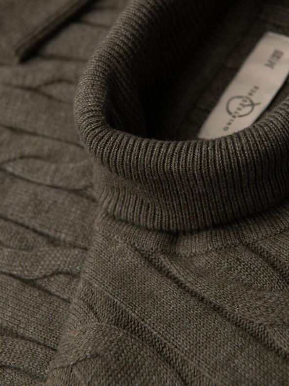 Ombre Clothing Férfi magas nyakú kockás kötött pulóver - oliva V2 OM-SWTN-0157 Ombre Clothing