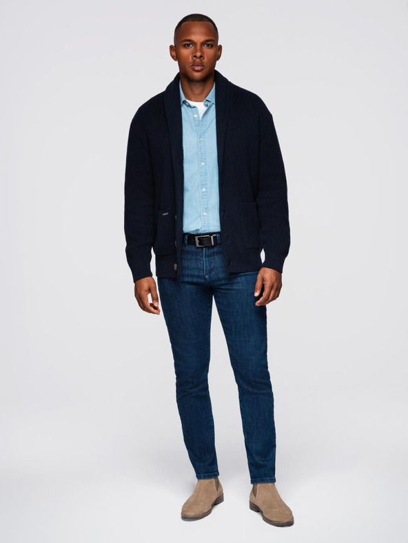 Ombre Clothing Férfi pamut pulóver sálkakaró nyakkivágással - sötétkék V1 OM-SWCD-0153 Ombre Clothing