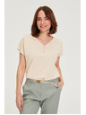 Moodo Bézs pamut V-nyakú blúz Moodo