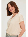 Moodo Bézs pamut V-nyakú blúz Moodo