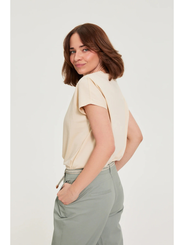 Moodo Bézs pamut V-nyakú blúz Moodo