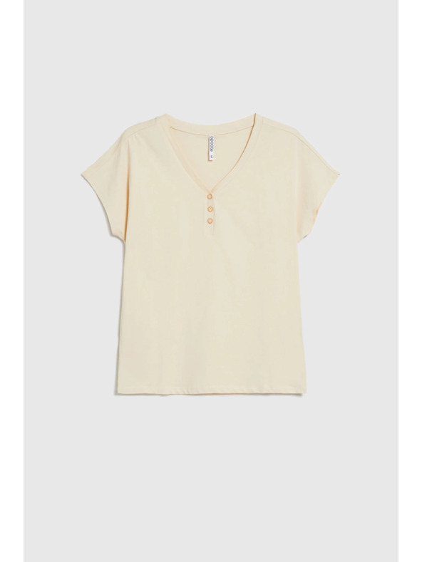 Moodo Bézs pamut V-nyakú blúz Moodo