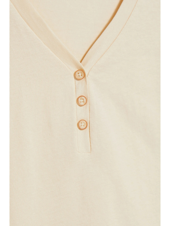 Moodo Bézs pamut V-nyakú blúz Moodo