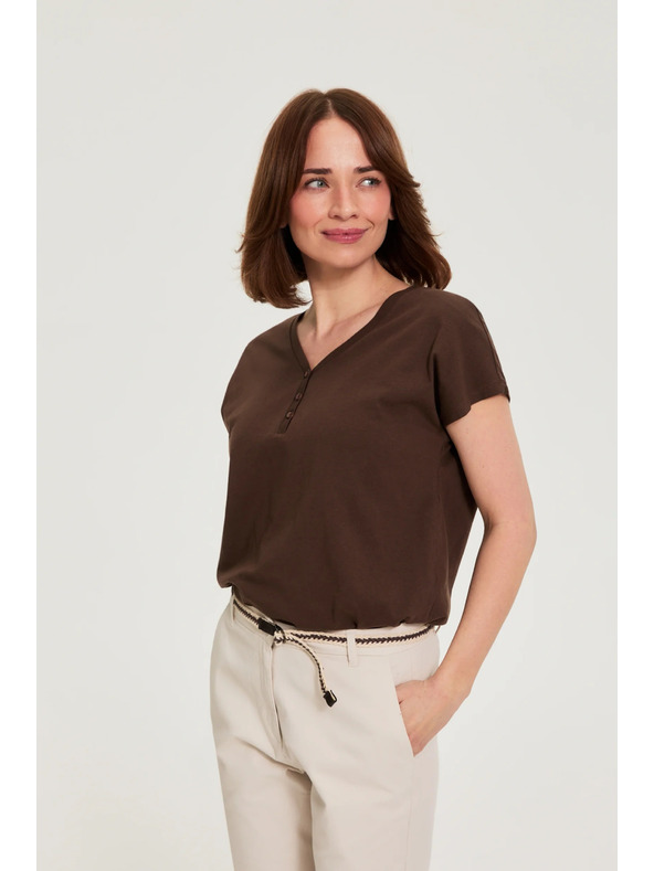 Moodo Pamut V-nyakú póló barna Moodo
