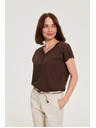 Moodo Pamut V-nyakú póló barna Moodo