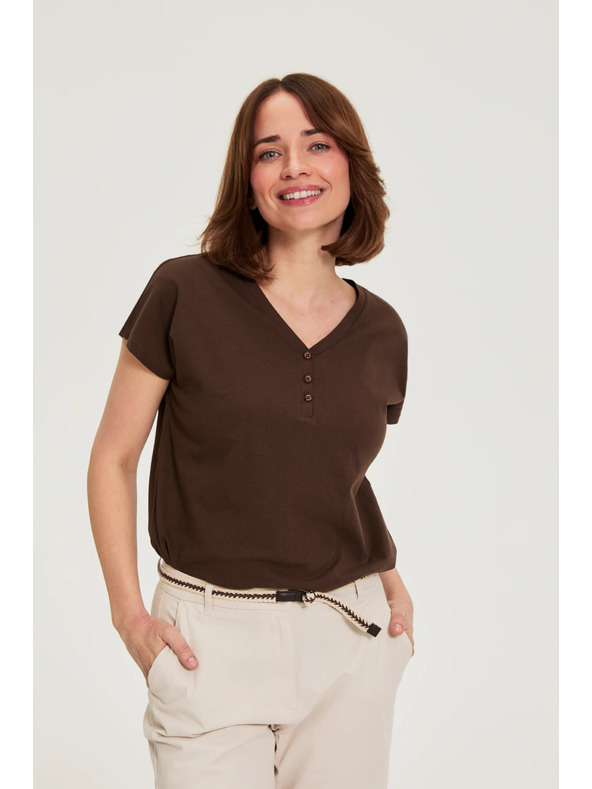 Moodo Pamut V-nyakú póló barna Moodo