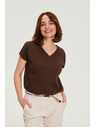 Moodo Pamut V-nyakú póló barna Moodo