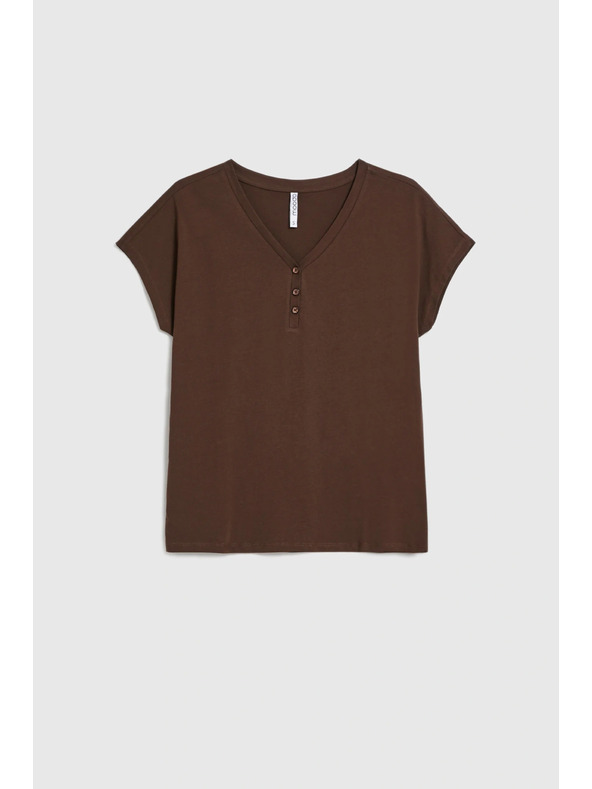 Moodo Pamut V-nyakú póló barna Moodo