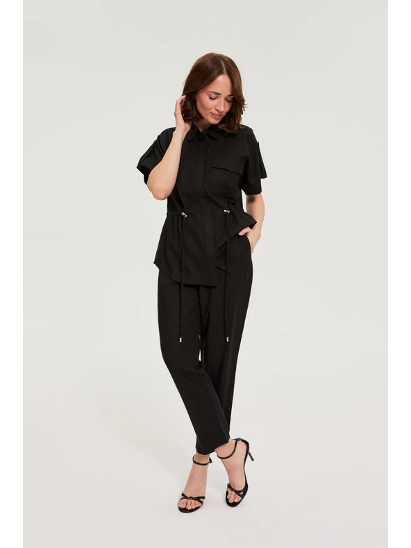 Moodo Viszkóz és len nadrág fekete Moodo