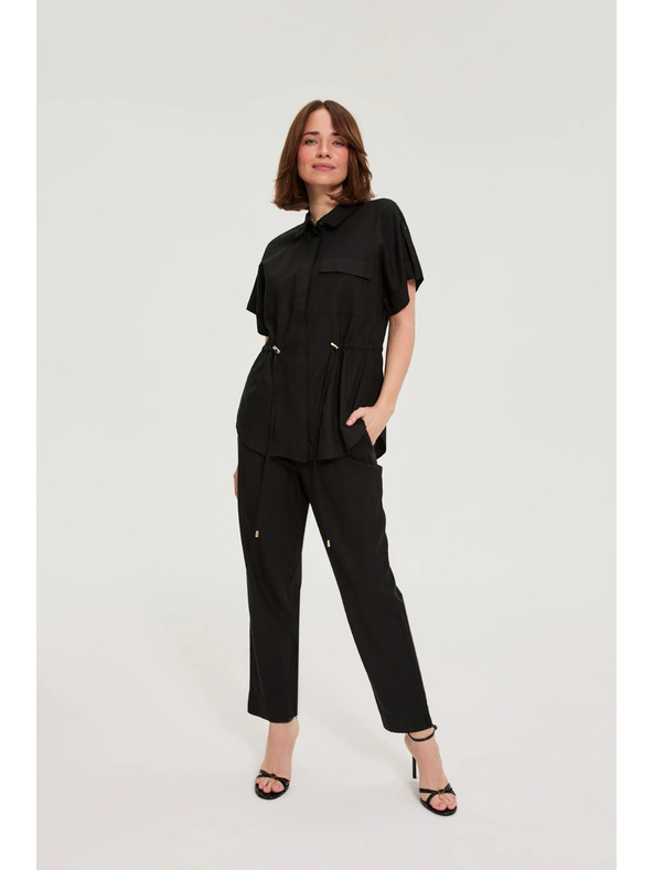 Moodo Viszkóz és len nadrág fekete Moodo