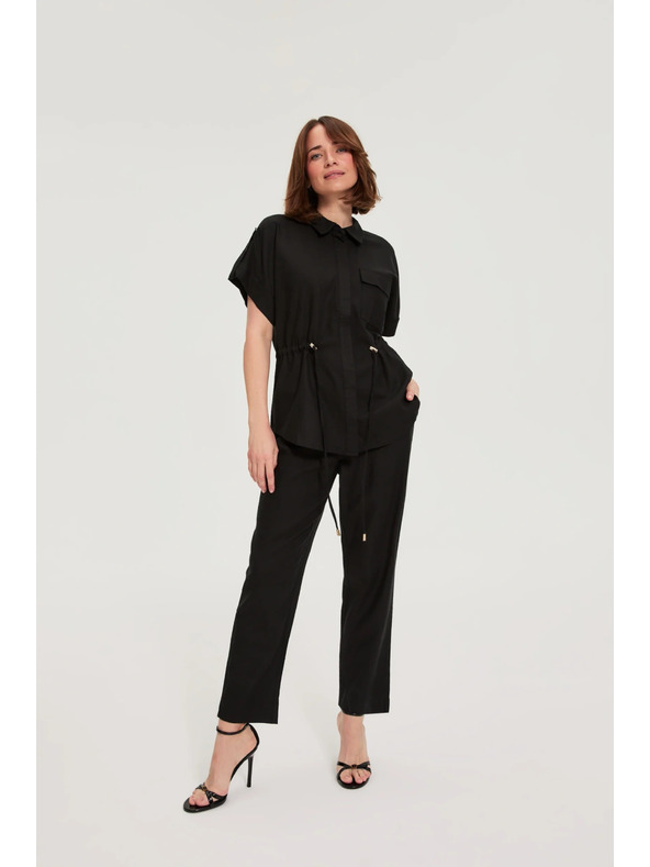 Moodo Viszkóz és len nadrág fekete Moodo