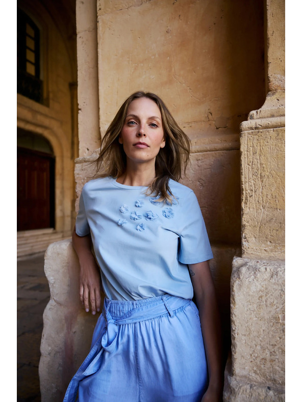 Moodo Világoskék applikációs pamut blúz Moodo