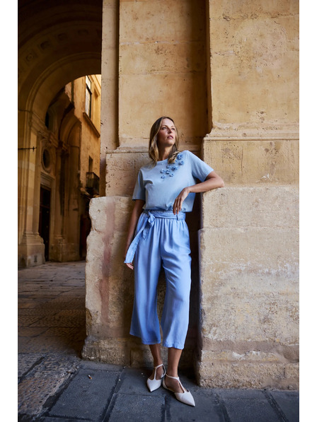 Moodo Világoskék applikációs pamut blúz Moodo