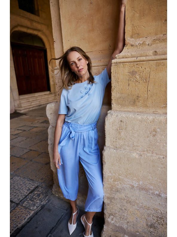 Moodo Világoskék applikációs pamut blúz Moodo