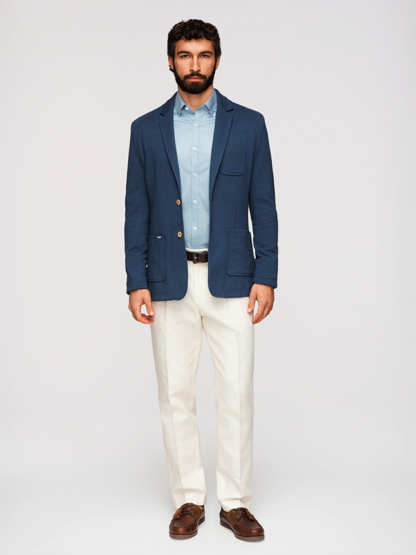 Ombre Clothing Férfi kék zakó SLIM finom textúrával