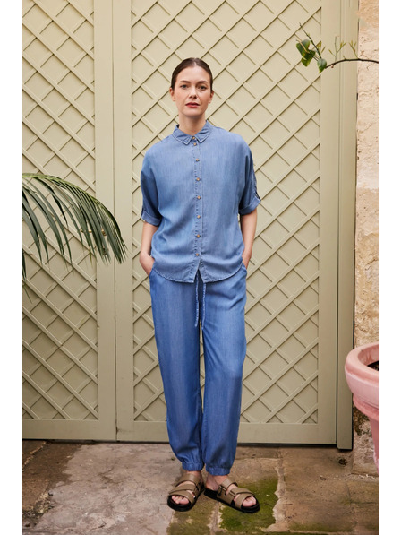 Moodo Kék lyocell nadrág Moodo