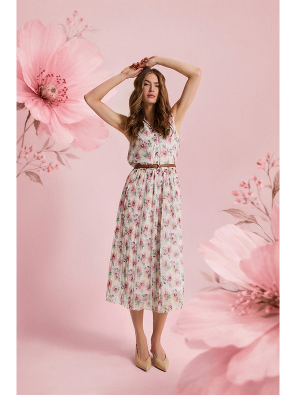 Moodo Fehér virágmintás ruha övvel Moodo