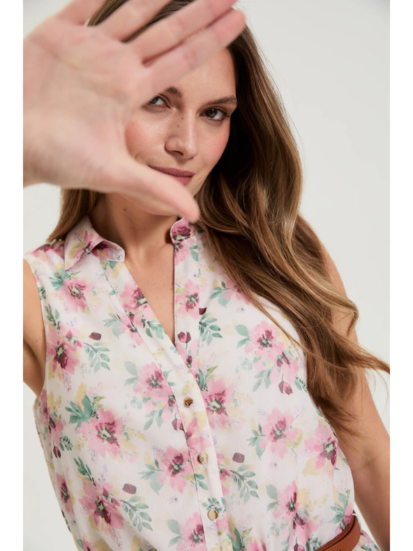 Moodo Fehér virágmintás ruha övvel Moodo