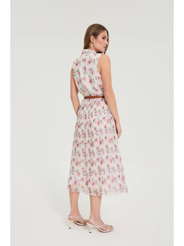 Moodo Fehér virágmintás ruha övvel Moodo