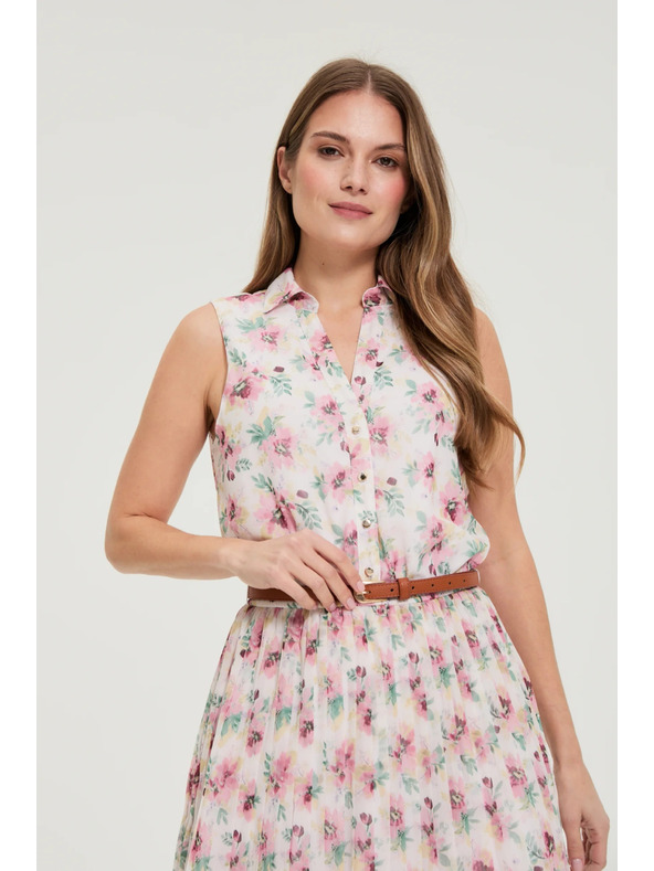 Moodo Fehér virágmintás ruha övvel Moodo