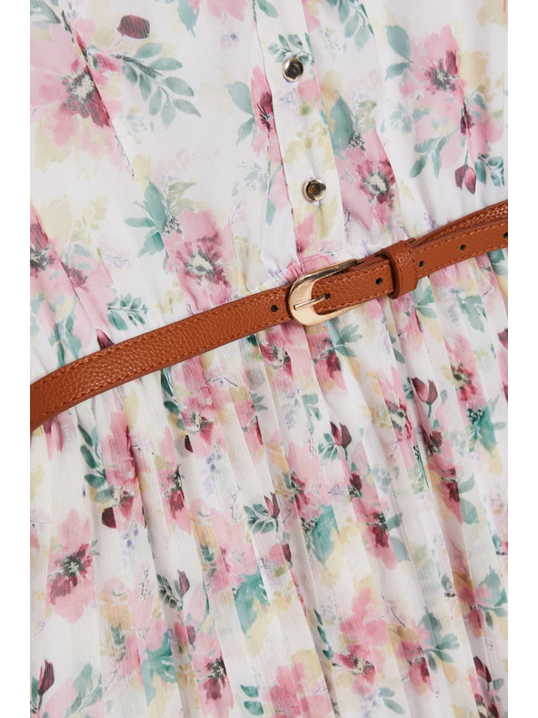 Moodo Fehér virágmintás ruha övvel Moodo