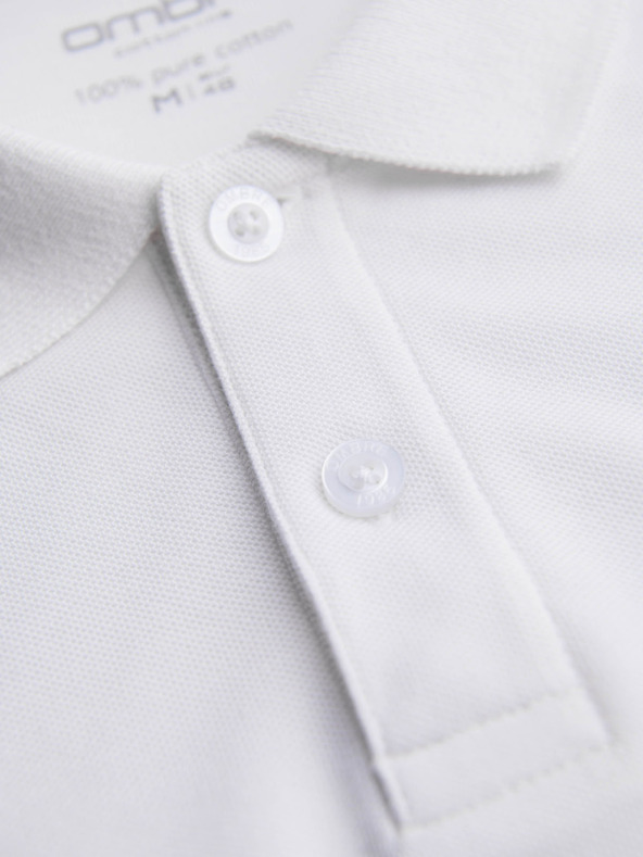 Ombre Clothing Férfi BASIC hosszú ujjú polo nyakú póló - fehér V1 OM-POBL-0162 Ombre Clothing