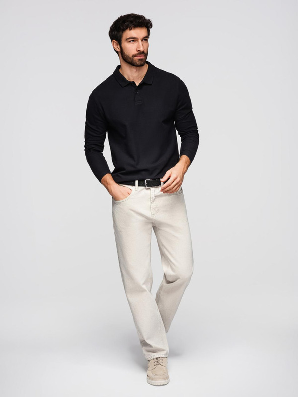 Ombre Clothing Férfi BASIC polóing hosszú ujjal - fekete V2 OM-POBL-0162 Ombre Clothing