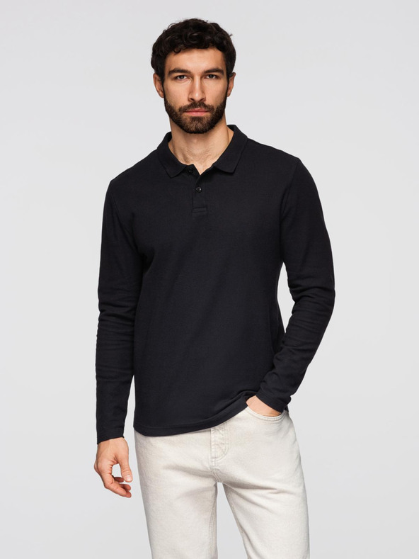 Ombre Clothing Férfi BASIC polóing hosszú ujjal - fekete V2 OM-POBL-0162 Ombre Clothing