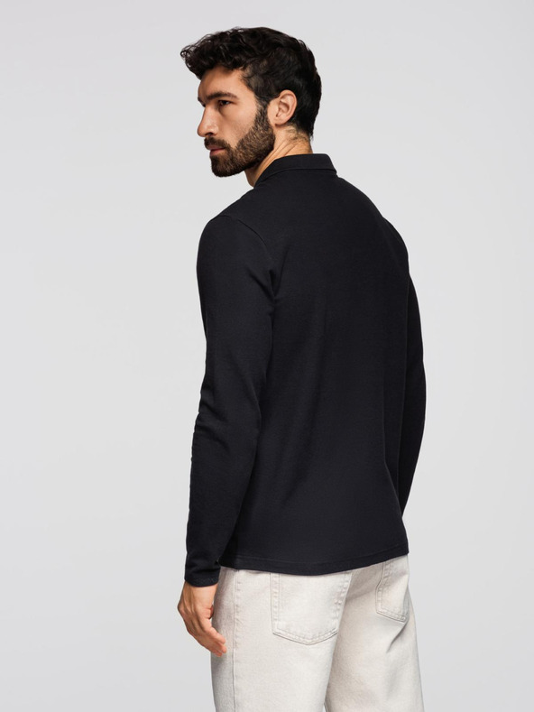 Ombre Clothing Férfi BASIC polóing hosszú ujjal - fekete V2 OM-POBL-0162 Ombre Clothing