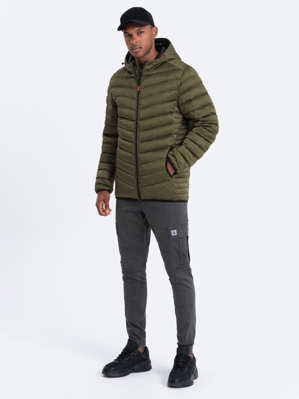 Ombre Clothing Khaki színű férfi steppelt könnyű kabát Ombre ruházat