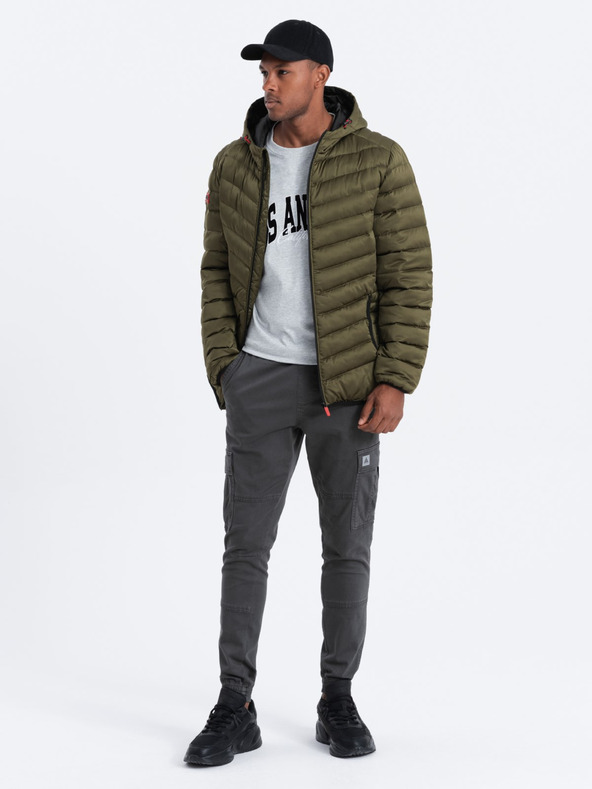 Ombre Clothing Khaki színű férfi steppelt könnyű kabát Ombre ruházat