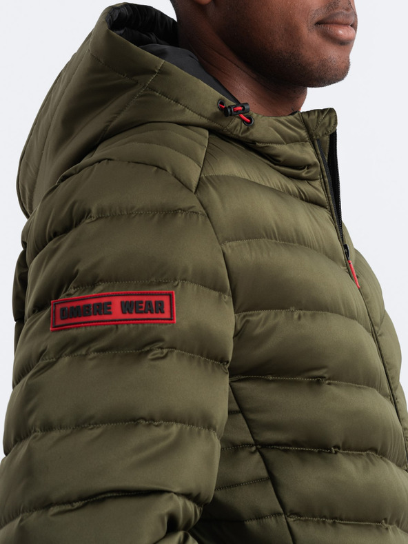 Ombre Clothing Khaki színű férfi steppelt könnyű kabát Ombre ruházat