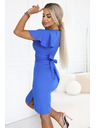 numoco NINA Elegáns ruha keresztezett kivágással, ujjal és övvel - királykék
