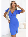 numoco NINA Elegáns ruha keresztezett kivágással, ujjal és övvel - királykék