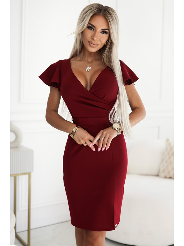 numoco Numoco NINA Elegáns ceruza nyakkivágású ruha - burgundi