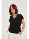 Moodo Pamut V-nyakkivágású póló fekete Moodo