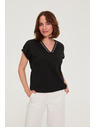 Moodo Pamut V-nyakkivágású póló fekete Moodo