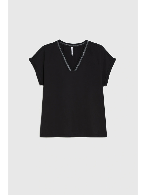 Moodo Pamut V-nyakkivágású póló fekete Moodo