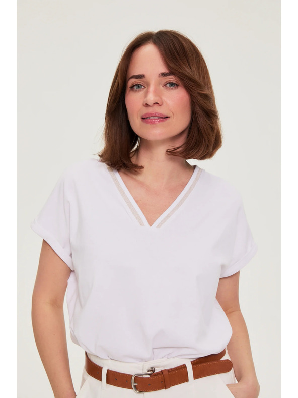Moodo Pamut póló V nyakkivágással fehér Moodo