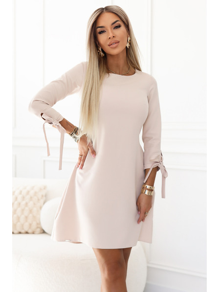 numoco ALICE Trapéz mini ruha masni és kötöző ujjakkal - bézs