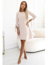 numoco ALICE Trapéz mini ruha masni és kötöző ujjakkal - bézs