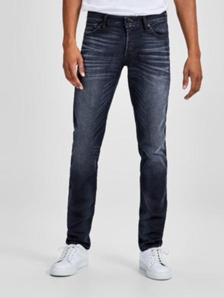 Jack & Jones Sötétkék slim fit farmer koptatott hatással
