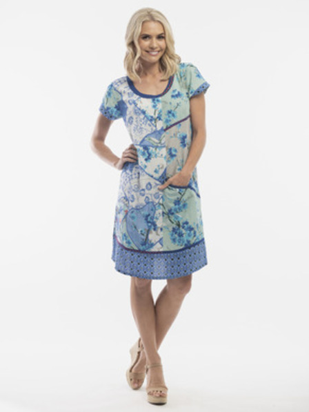 Orientique Orientique kék női virágos, lenvászon női ruha